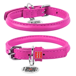 WauDog Rundsytt Läder Hundhalsband Pink